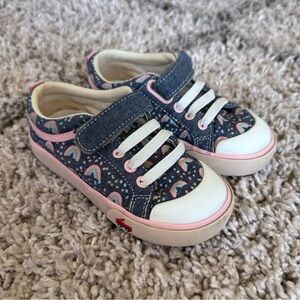 See Kai Run Girls Sneakers rainbow chambray denim size 10.5